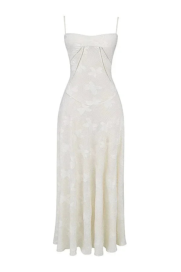 Vestido largo de encaje floral para mujer con tirantes ajustables, gala