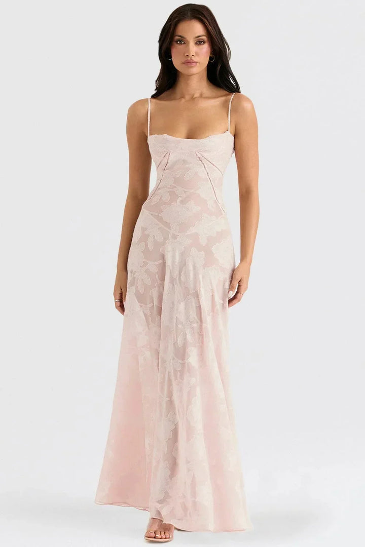 Vestido largo de encaje floral para mujer con tirantes ajustables, gala