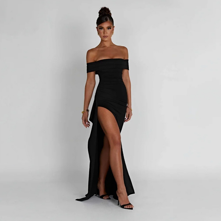 Vestido Maxi de Mujer con Hombros Descubiertos y Abertura