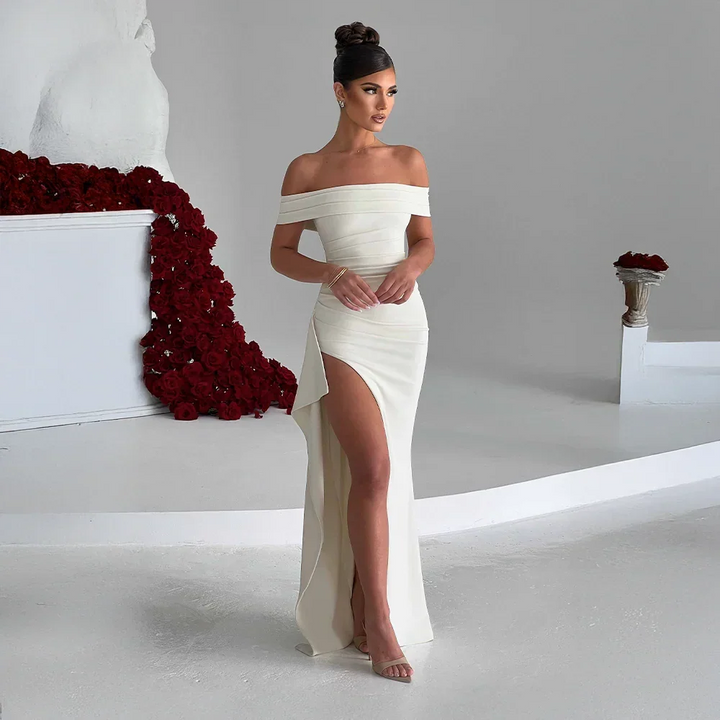 Vestido Maxi de Mujer con Hombros Descubiertos y Abertura