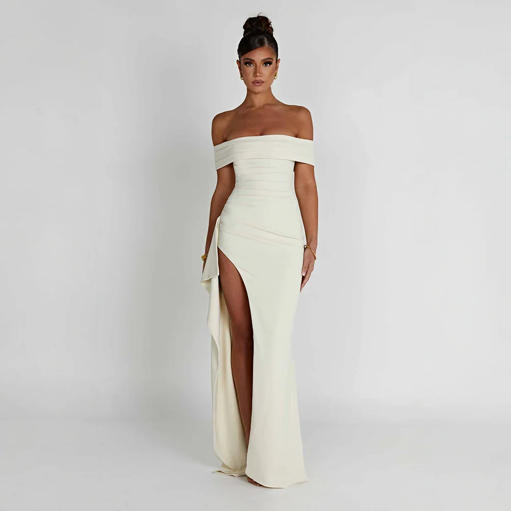 Vestido Maxi de Mujer con Hombros Descubiertos y Abertura