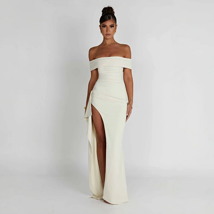 Vestido Maxi de Mujer con Hombros Descubiertos y Abertura