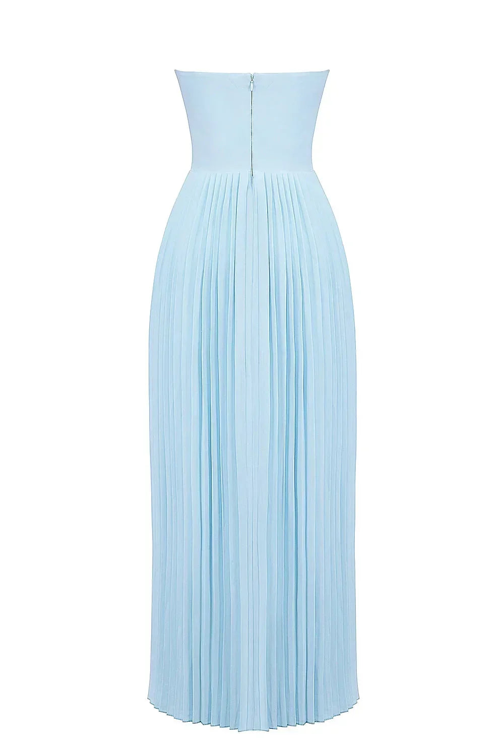 Vestido maxi mujer azul claro con corsé plisado