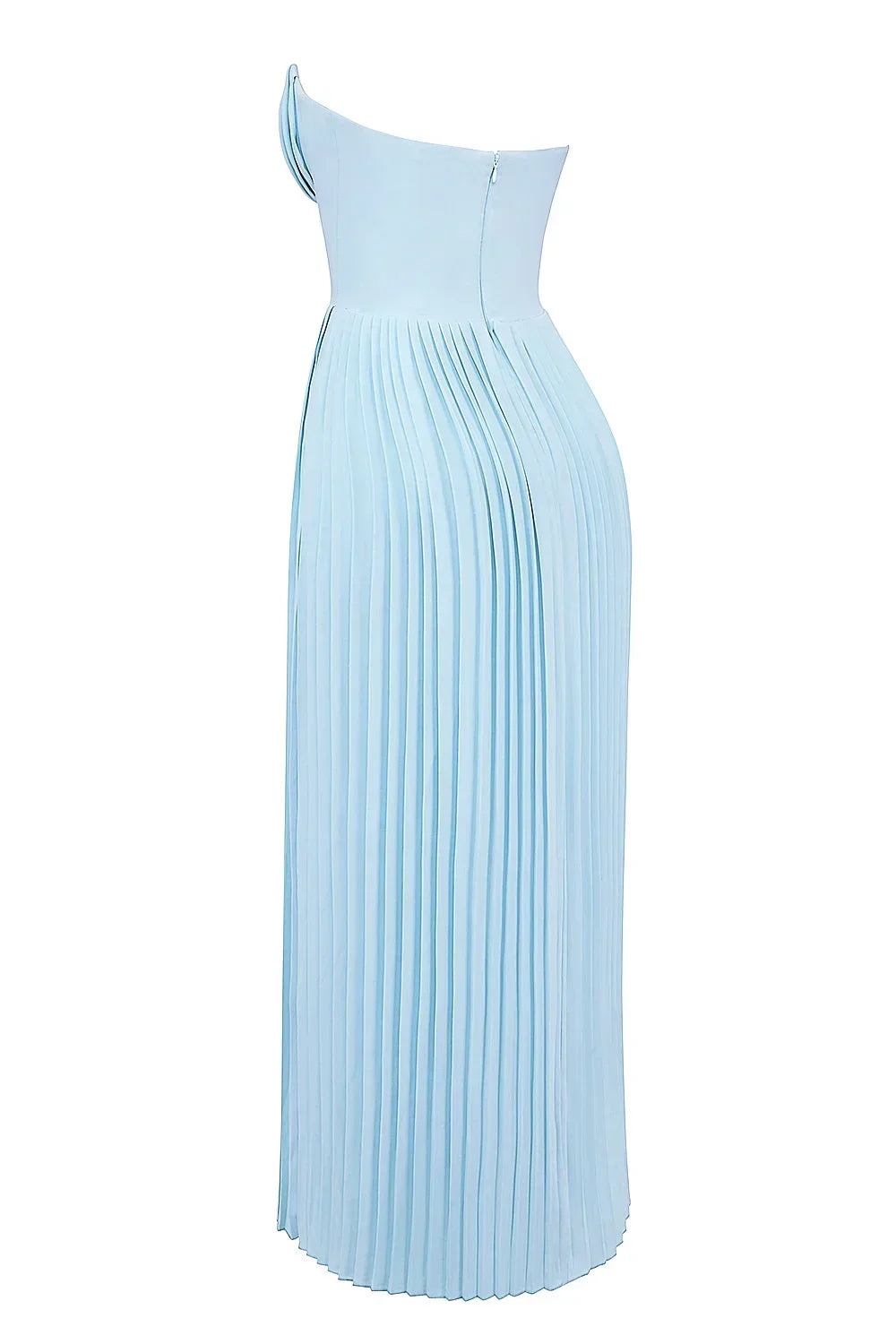 Vestido maxi mujer azul claro con corsé plisado