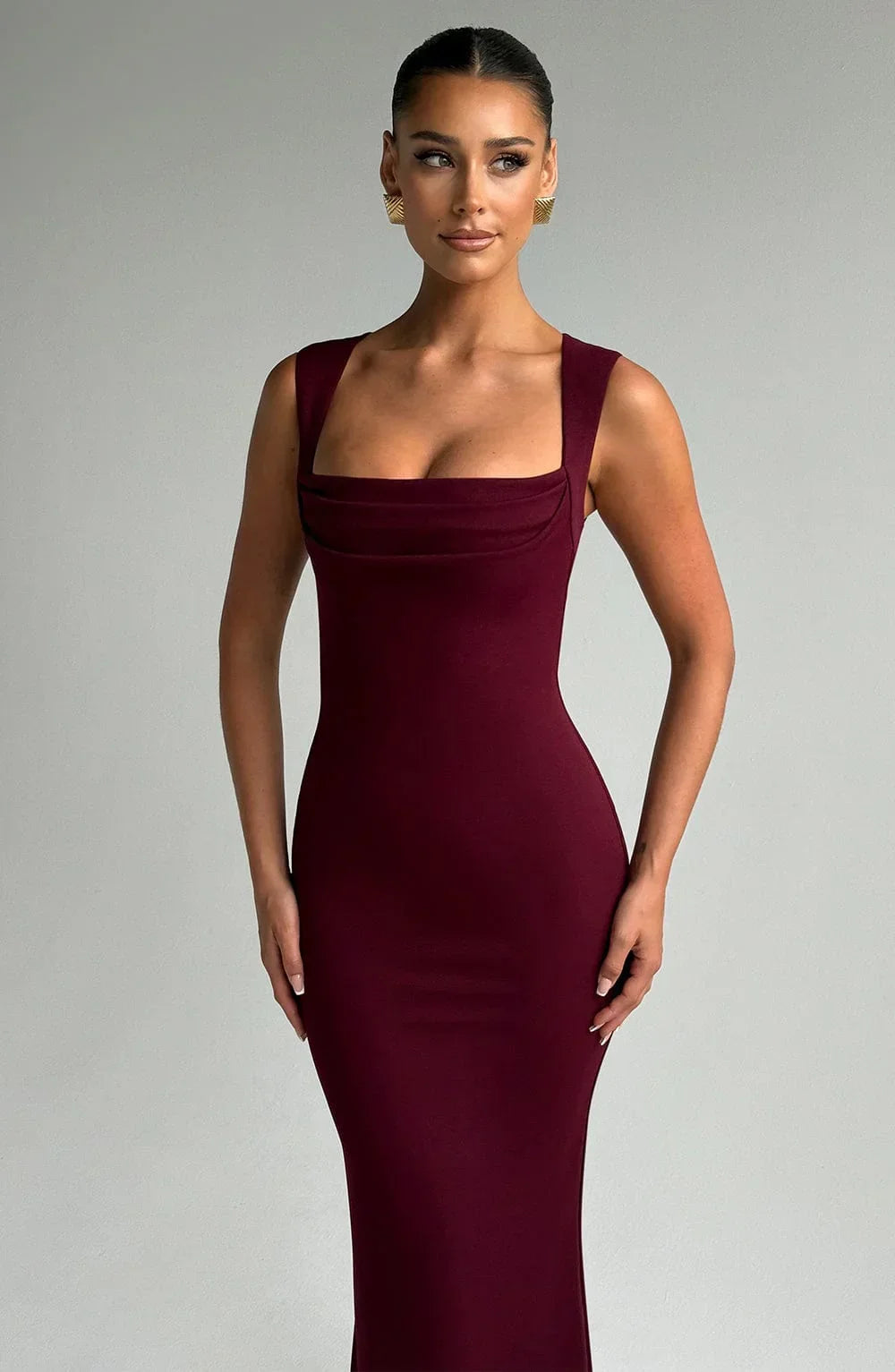 Vestido Maxi sin mangas burdeos elegante para mujeres
