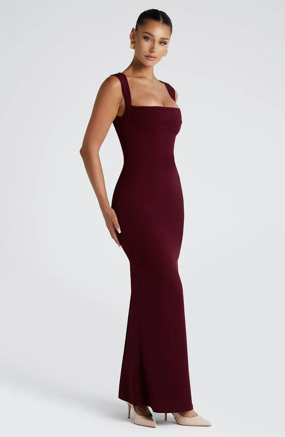 Vestido Maxi sin mangas burdeos elegante para mujeres