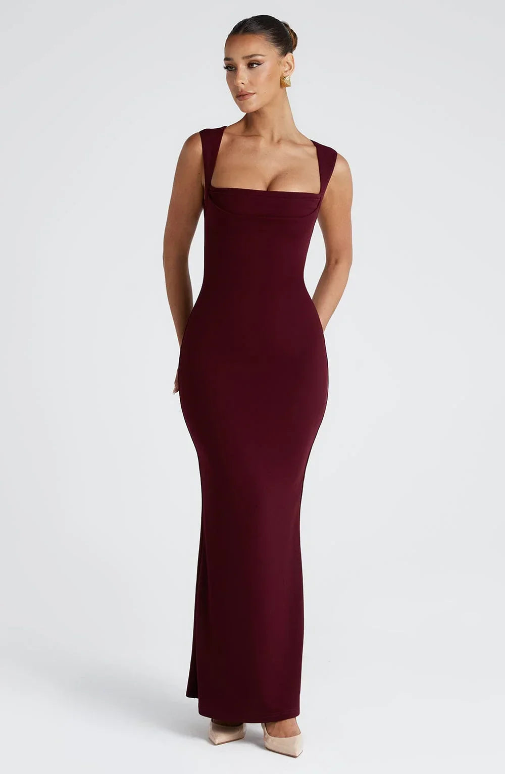 Vestido Maxi sin mangas burdeos elegante para mujeres