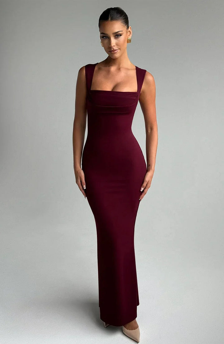 Vestido Maxi sin mangas burdeos elegante para mujeres