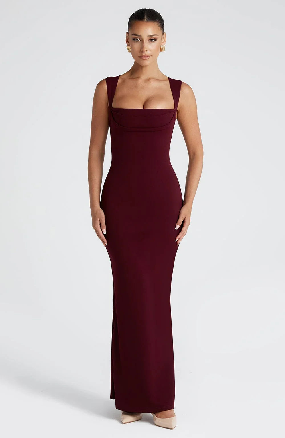 Vestido Maxi sin mangas burdeos elegante para mujeres