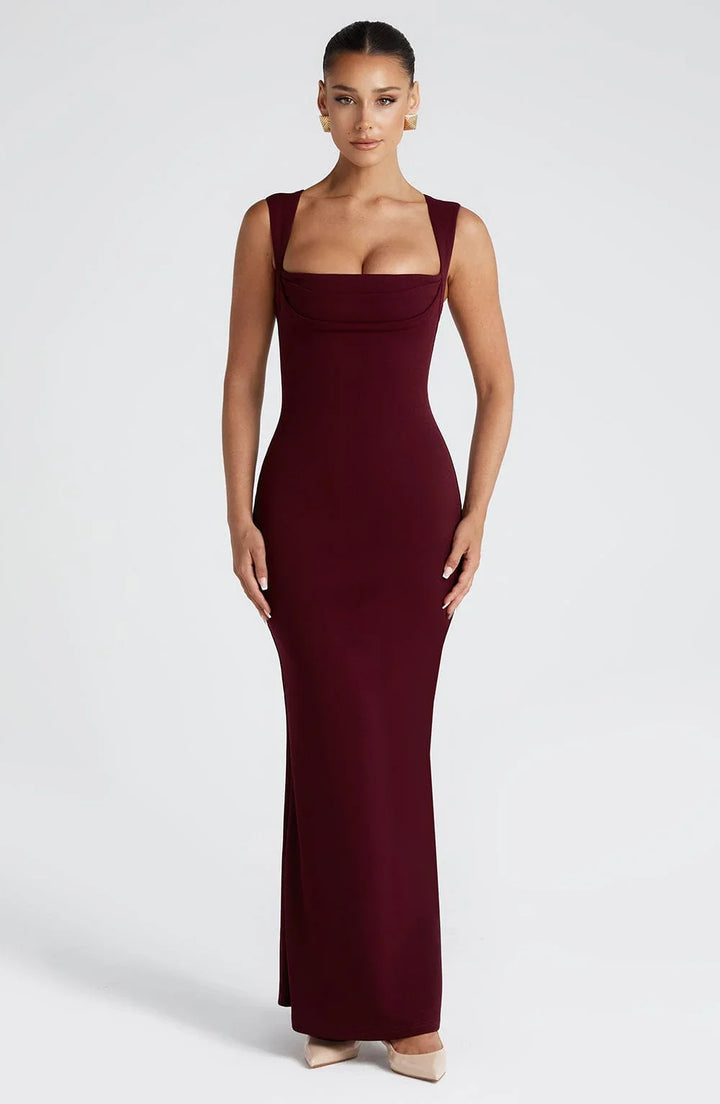 Vestido Maxi sin mangas burdeos elegante para mujeres