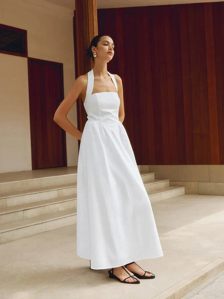 Vestido maxi de mujer con escote cuadrado y bolsillos incorporados
