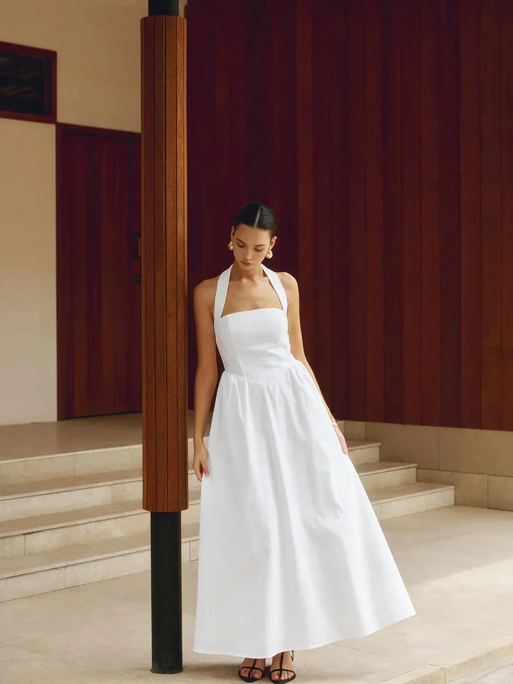 Vestido maxi de mujer con escote cuadrado y bolsillos incorporados