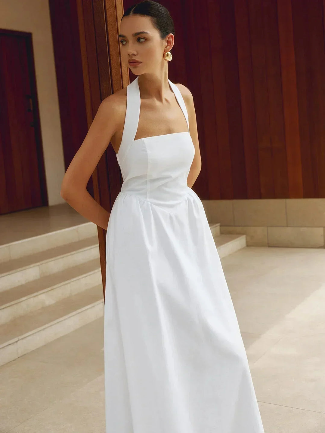 Vestido maxi de mujer con escote cuadrado y bolsillos incorporados