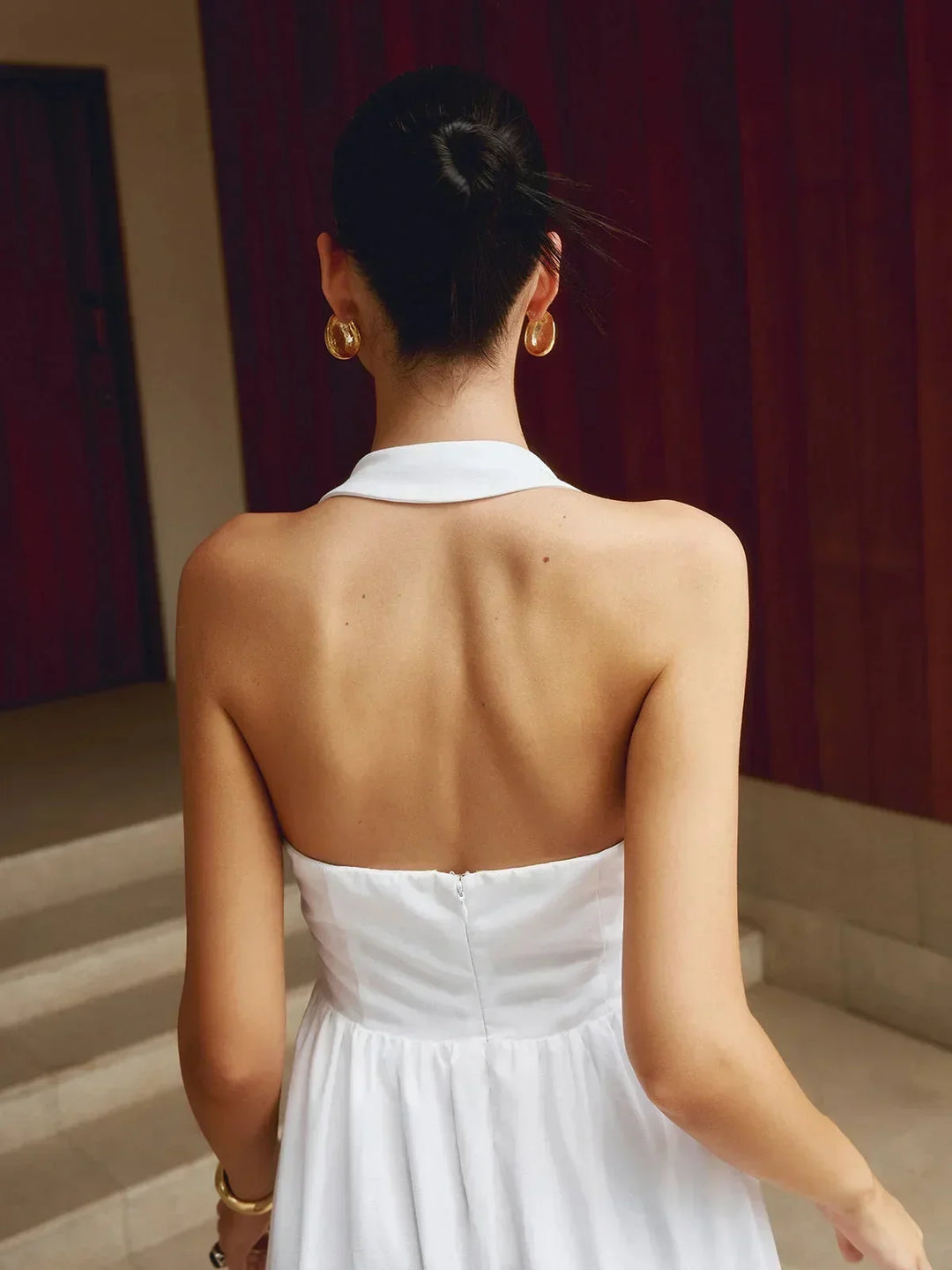 Vestido maxi de mujer con escote cuadrado y bolsillos incorporados