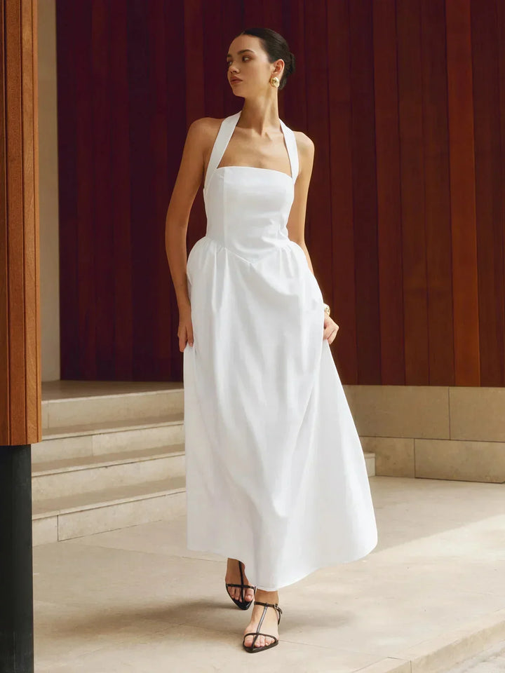 Vestido maxi de mujer con escote cuadrado y bolsillos incorporados