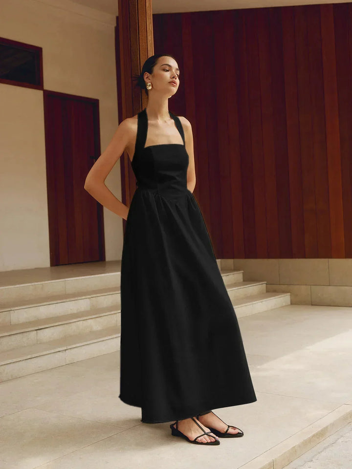 Vestido maxi de mujer con escote cuadrado y bolsillos incorporados