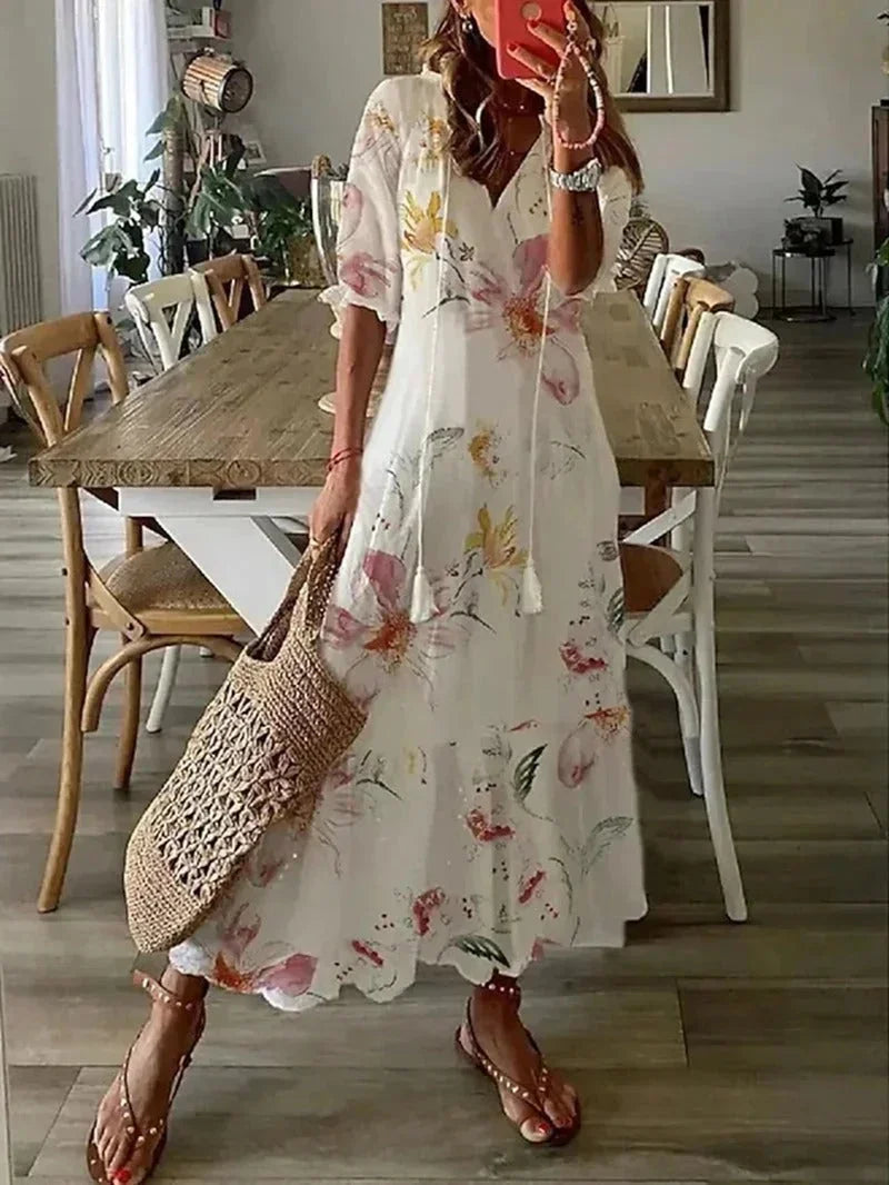 Vestido maxi de mujer con escote en V y patrones florales