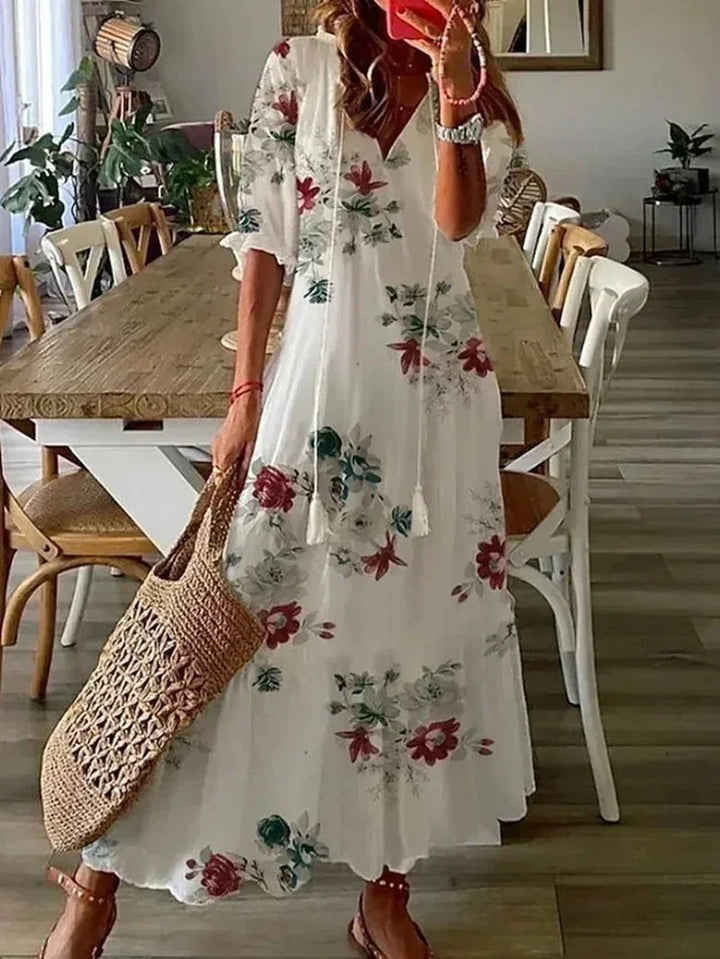 Vestido maxi de mujer con escote en V y patrones florales