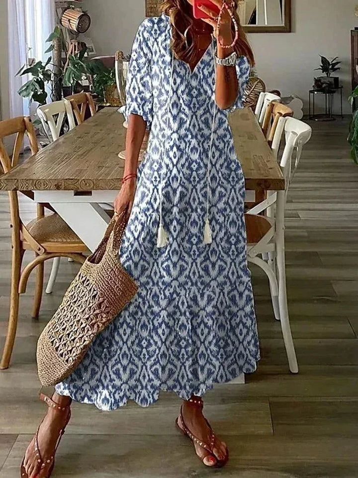 Vestido maxi de mujer con escote en V y patrones florales