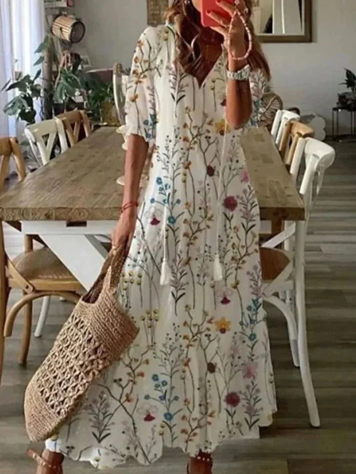 Vestido maxi de mujer con escote en V y patrones florales