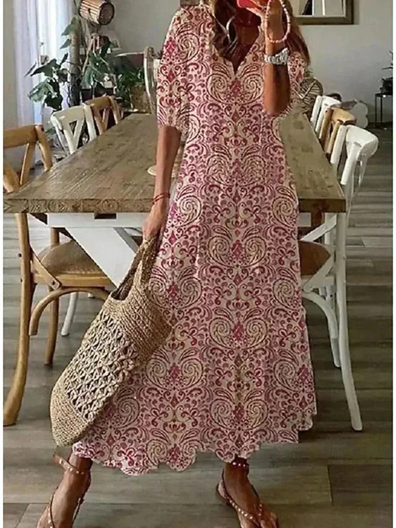 Vestido maxi de mujer con escote en V y patrones florales