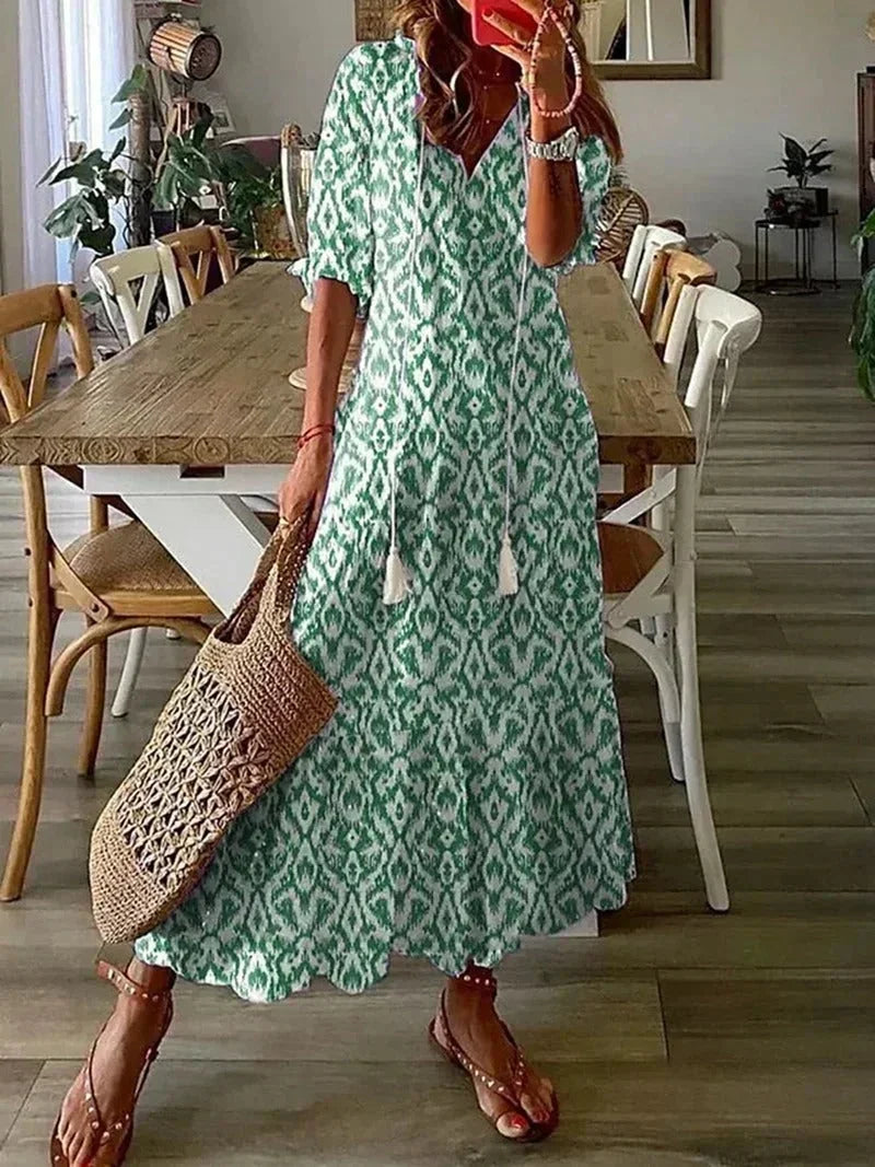 Vestido maxi de mujer con escote en V y patrones florales