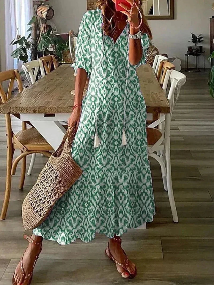 Vestido maxi de mujer con escote en V y patrones florales