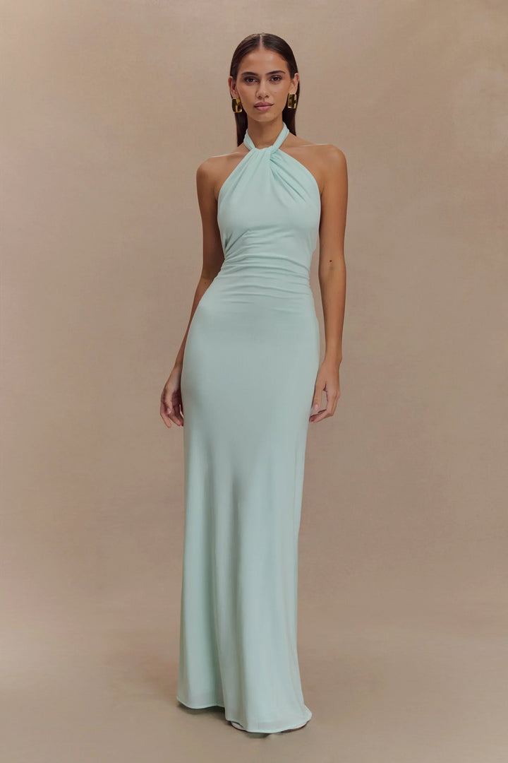 Vestido maxi de espalda abierta para mujer en suave color menta