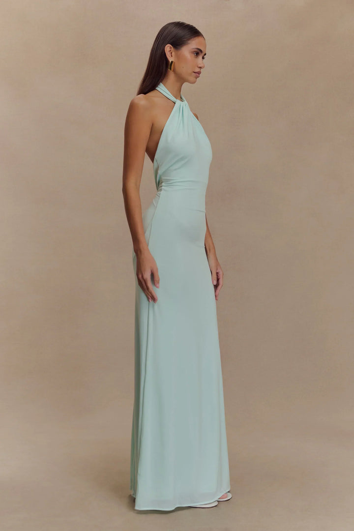 Vestido maxi de espalda abierta para mujer en suave color menta