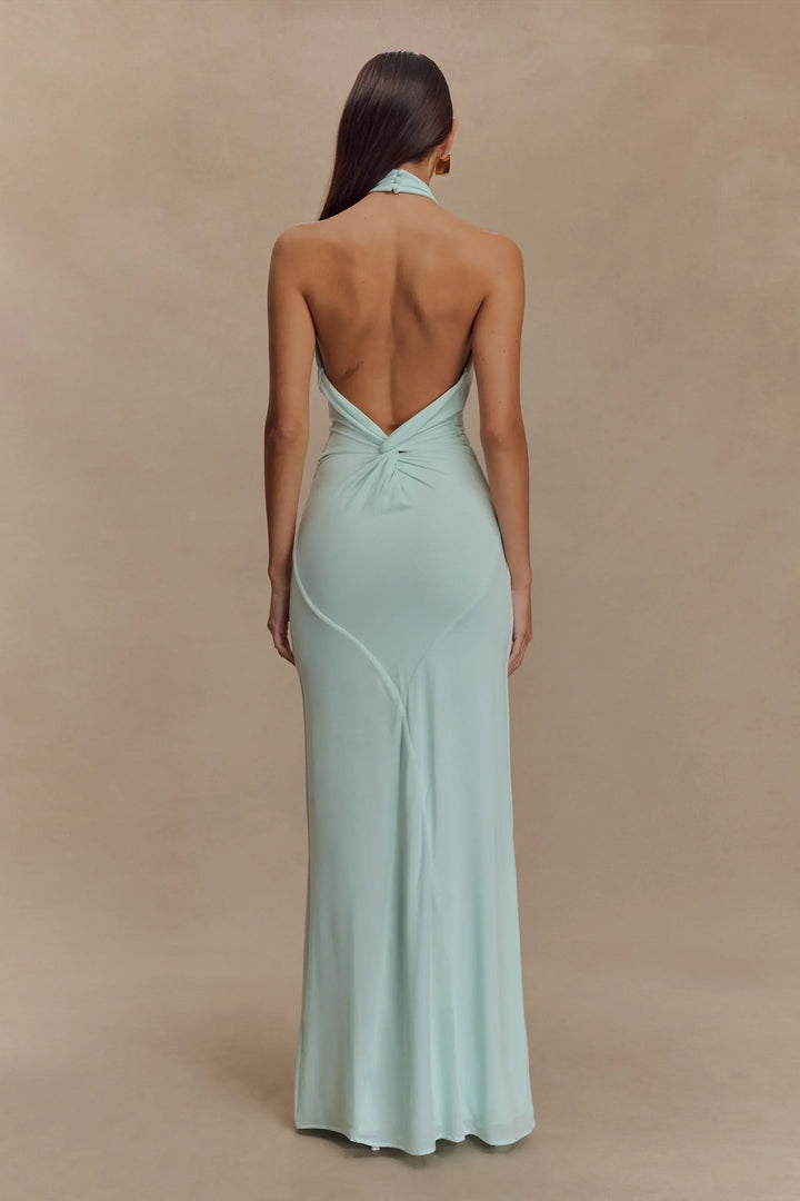 Vestido maxi de espalda abierta para mujer en suave color menta