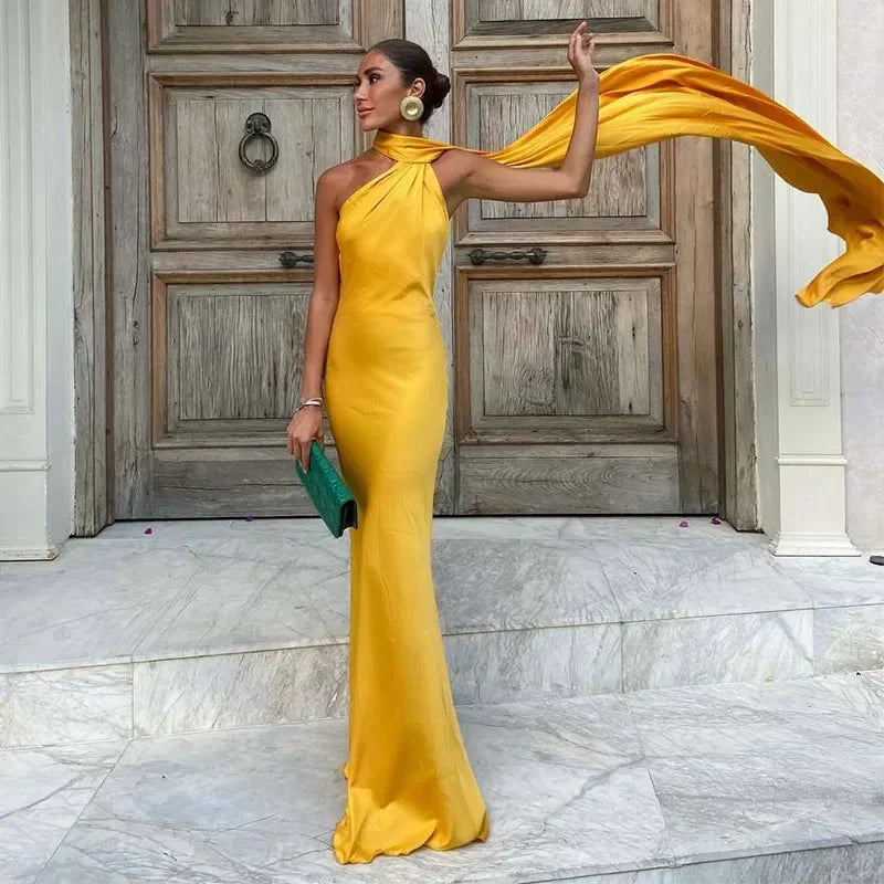 Vestido maxi drapeado de una sola manga para mujer
