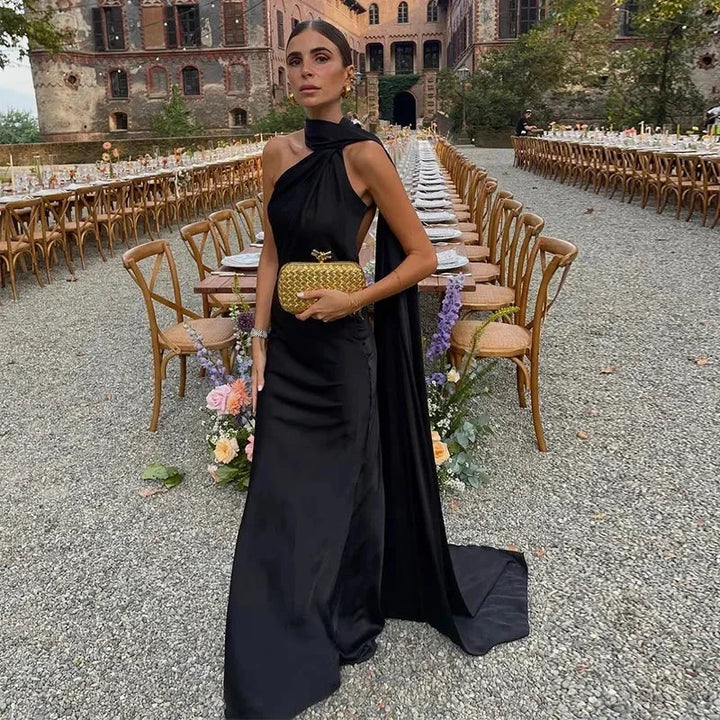 Vestido maxi drapeado de una sola manga para mujer