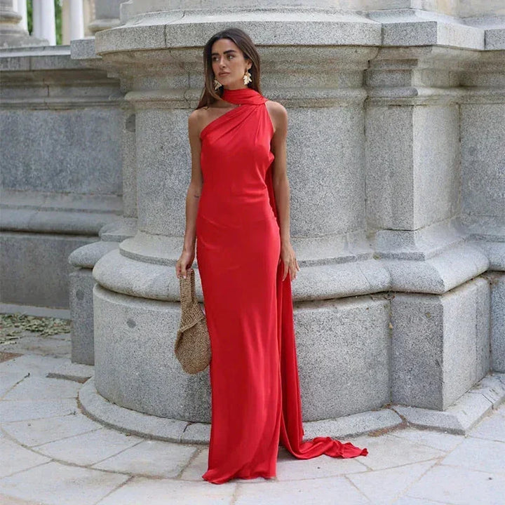 Vestido maxi drapeado de una sola manga para mujer