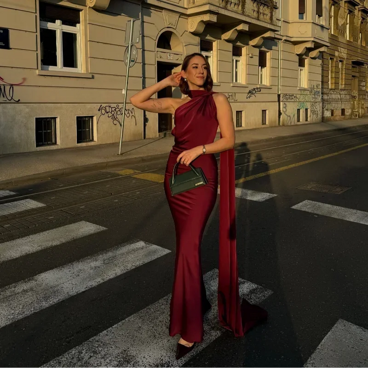 Vestido maxi drapeado de una sola manga para mujer