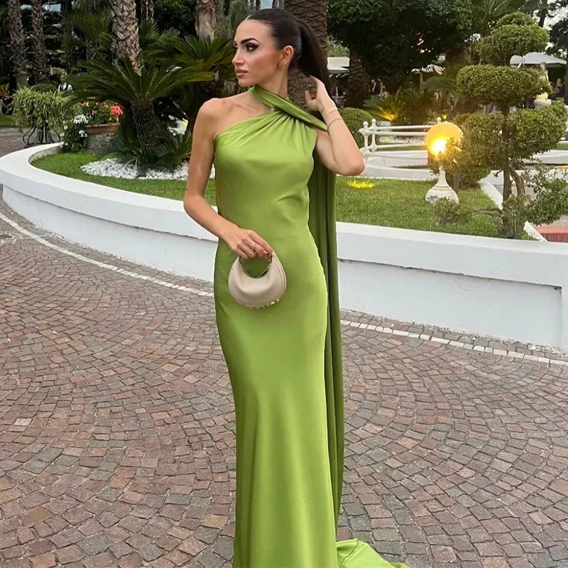 Vestido maxi drapeado de una sola manga para mujer