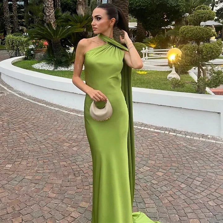 Vestido maxi drapeado de una sola manga para mujer