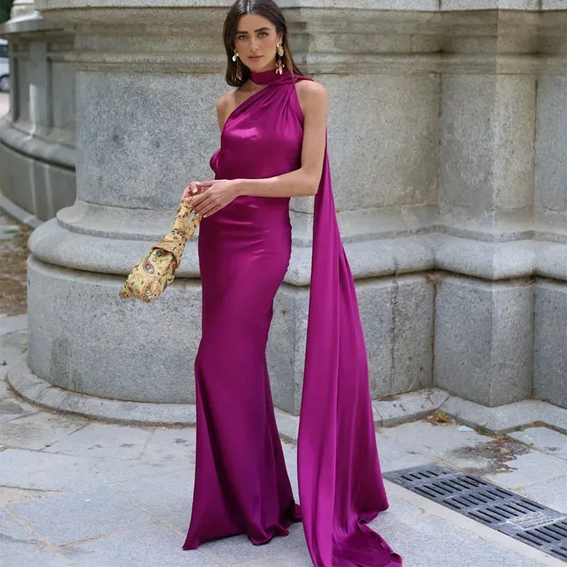 Vestido maxi drapeado de una sola manga para mujer