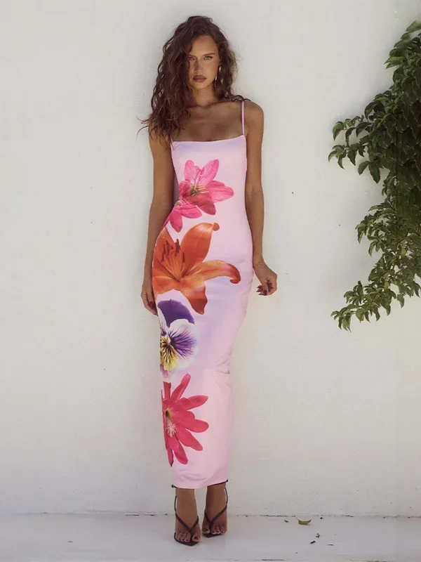 Vestido Maxi de mujer con tirantes finos y estampado floral