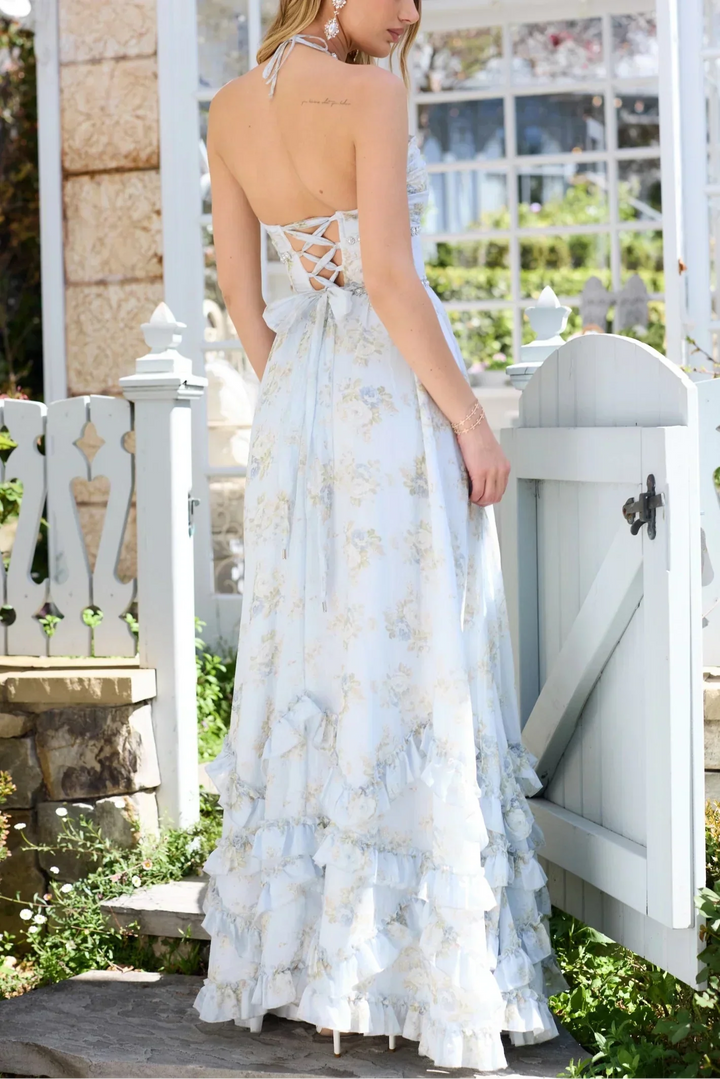 Vestido maxi floral con abertura para mujer