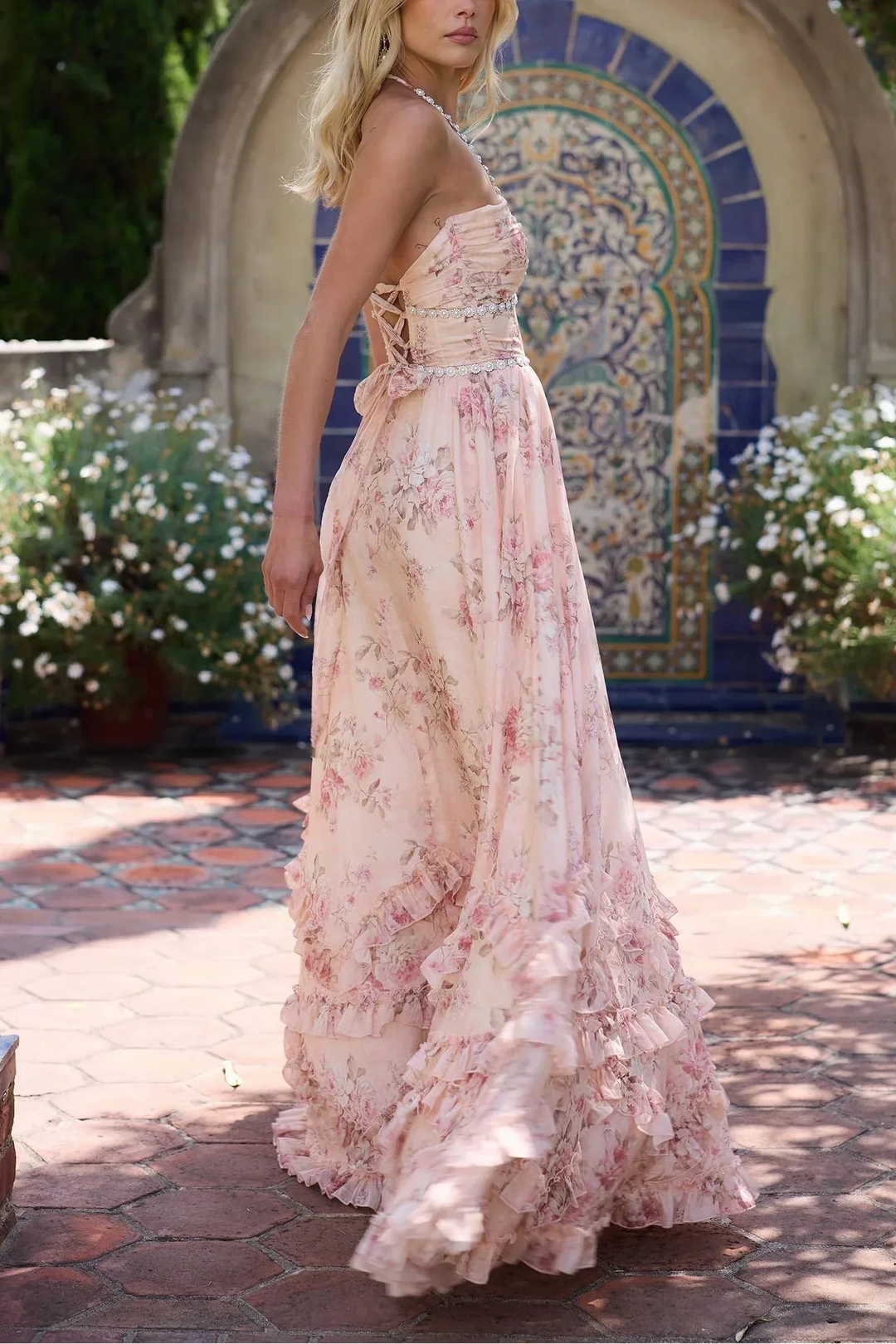 Vestido maxi floral con abertura para mujer