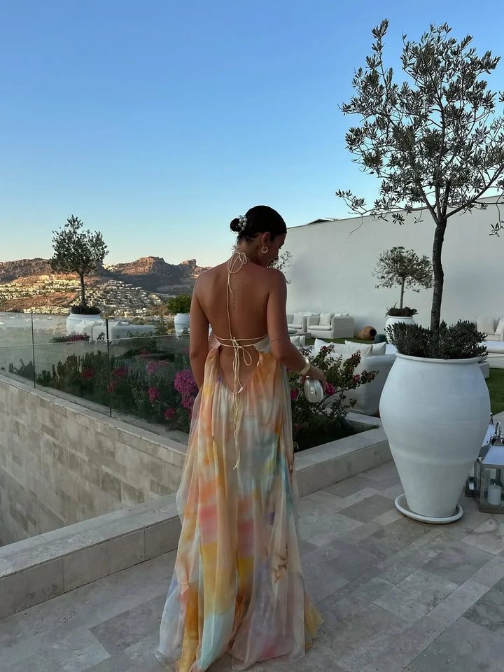 Vestido Maxi sin espalda impreso para mujeres