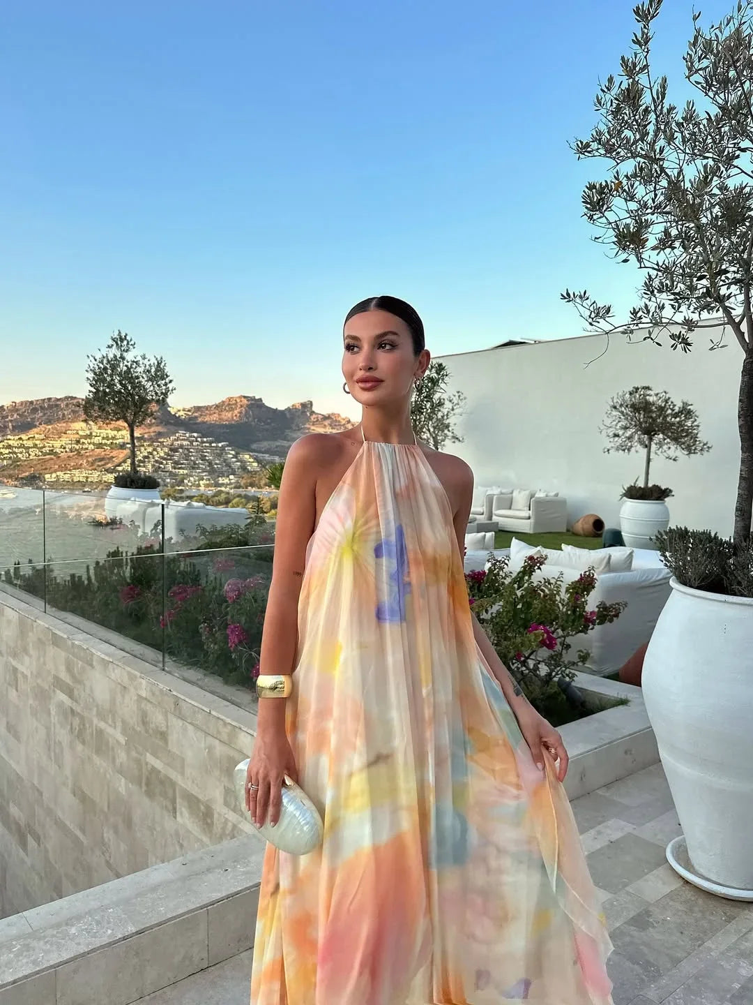 Vestido Maxi sin espalda impreso para mujeres