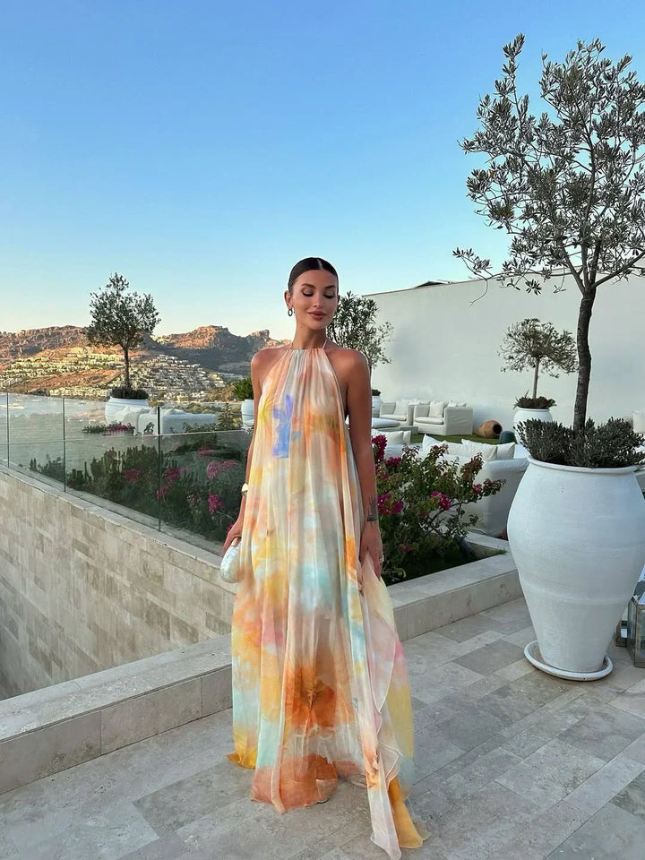 Vestido Maxi sin espalda impreso para mujeres