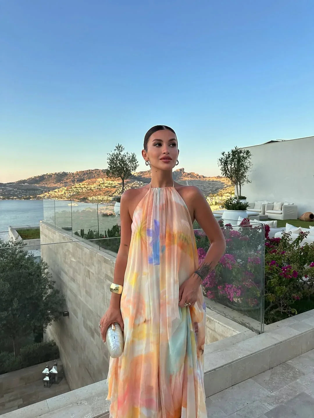 Vestido Maxi sin espalda impreso para mujeres