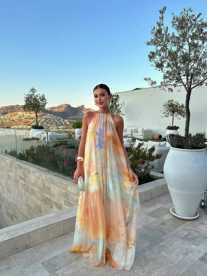 Vestido Maxi sin espalda impreso para mujeres