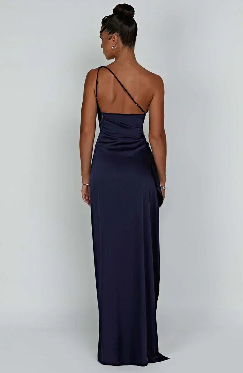 Vestido maxi mujer negro asimétrico