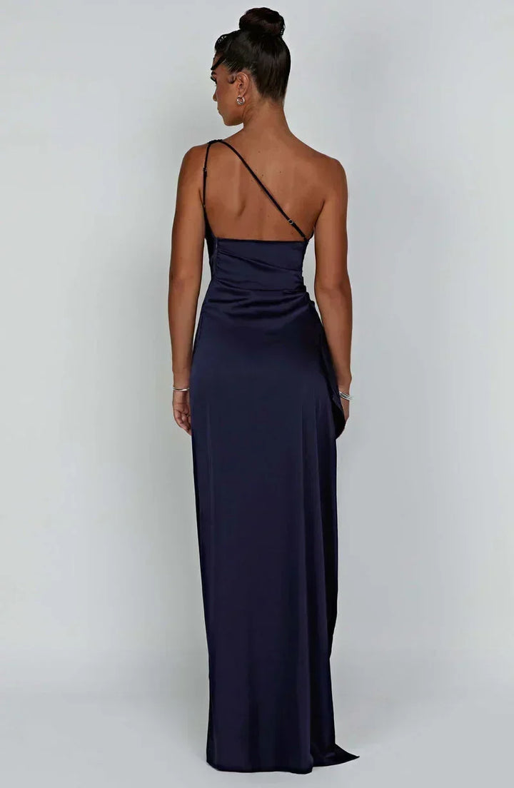 Vestido maxi mujer negro asimétrico