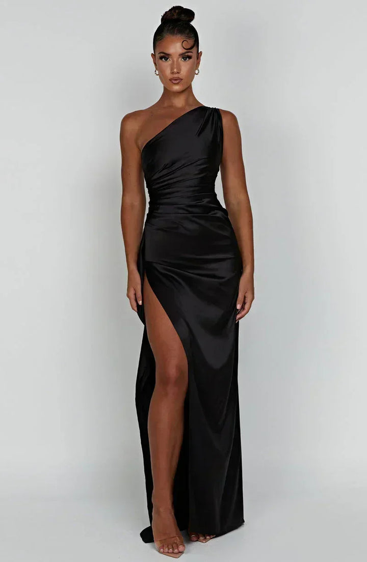 Vestido maxi mujer negro asimétrico