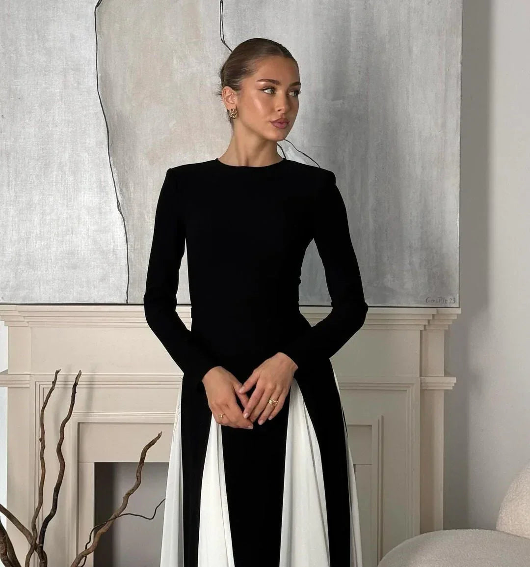 Vestido Maxi plisado negro para mujer