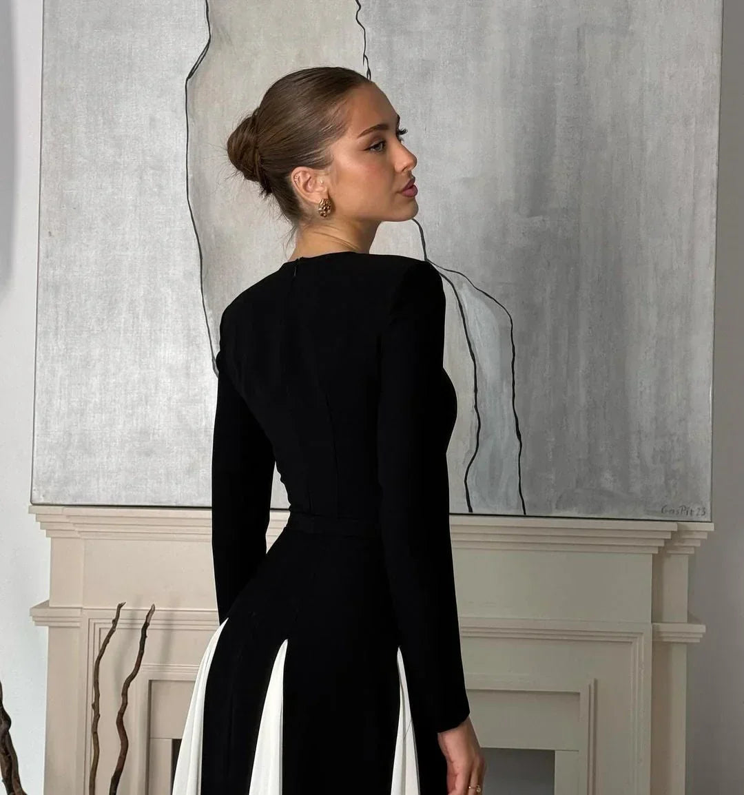 Vestido Maxi plisado negro para mujer